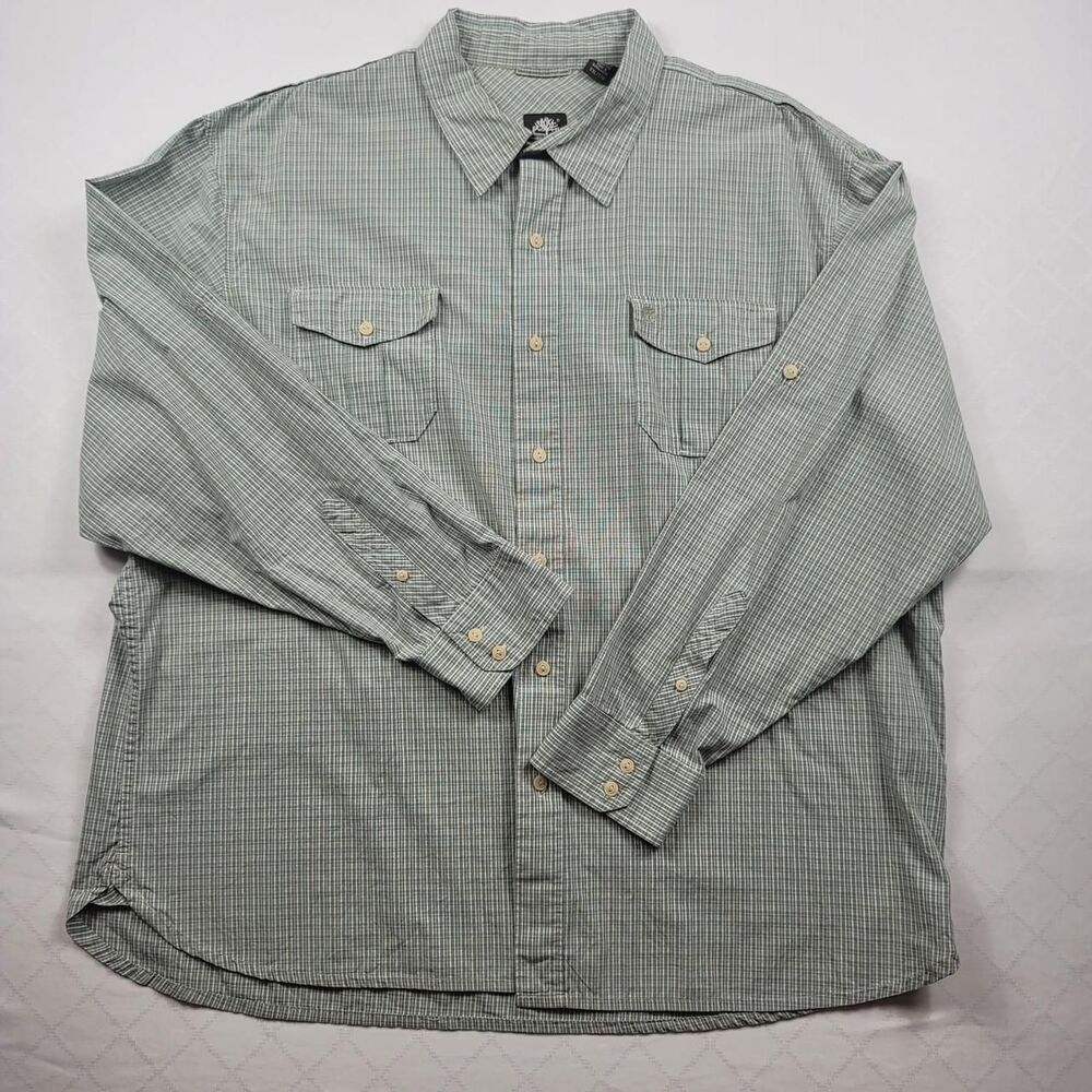 Timberland Long Sleeve Button Up Shirt Blue Grey Micro Check Mens 2XL Gorpcore C